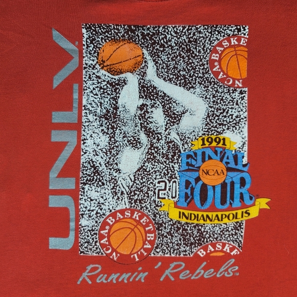 Vintage NCAA 1991 Final Four UNLV Runnin' Rebels Shirt Red XL Las Vegas USA MADE - Picture 3 of 9